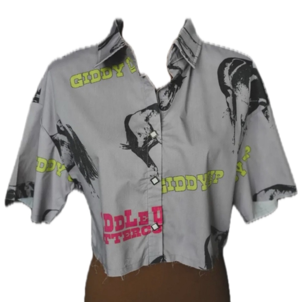 NWT Graphic Western Horse Print Pearl Button-Up Cropped Shirt 2X/3X